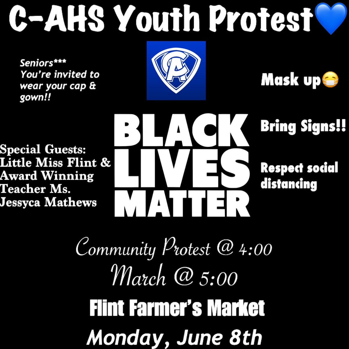 Monday, June 8th!!! Retweet please please please!!! The world will have to listen to us if everyone is there!! Let’s change the world together💙🤍. #blacklivesmatter  #blm  <a href="/CarmAinsHS/">Carman-Ainsworth High School</a>