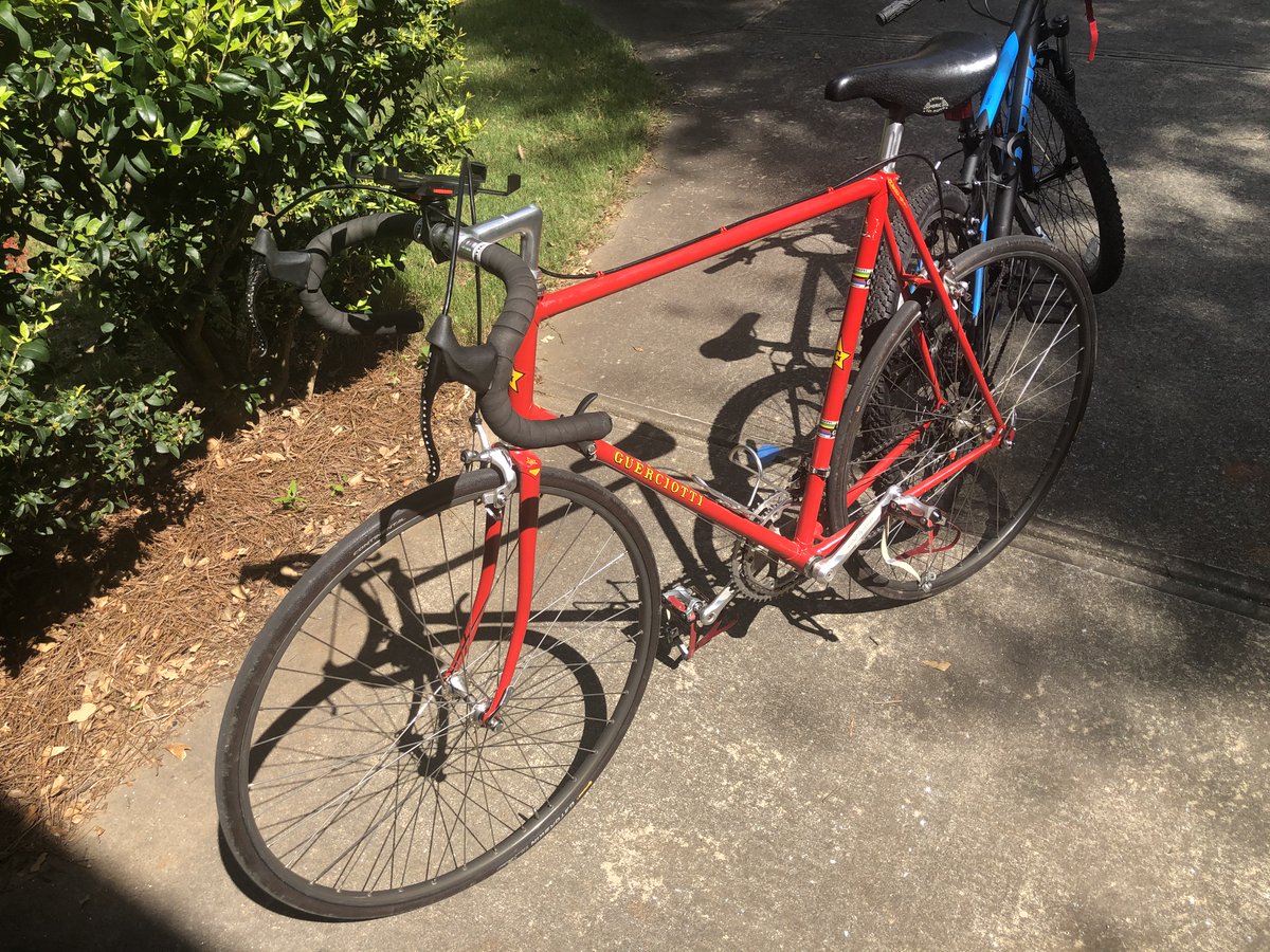 voicebyfishman's tweet photo. Since a lot of us have been reaching back into the “everything old is new again” bag of tricks during the #pandemic, I restored my 1980’s Guerciotti that I haven’t raced since 1986. Such a great ride - who needs all the fancy aluminum frames and index shifters – Steel is real! https://t.co/qqgD5UmsyX
