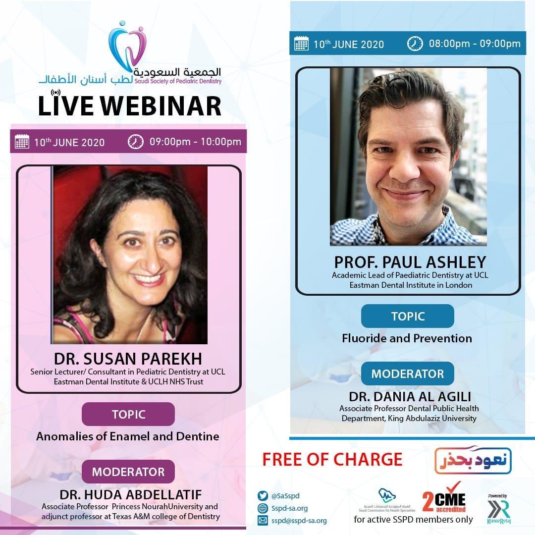 sspd_sa's tweet photo. @DentalSaudi
@KPDA_Kw
@espsn2019
@ArAPD2015
@dent_GDSA
@KR_Organisation

You are all invited to attend our next online webinar on Wednesday10-6-2020 -Time : 8:00- 10:00 PM(Riyadh time)
Speakers:Prof. Paul Ashley&amp;Dr.Susan Parekh
Register here:
https://t.co/xakSSZDB0b https://t.co/gWp18MLcsK