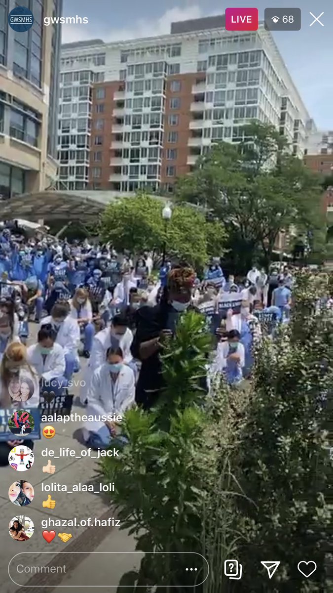 Today we observed 10 minutes of silence in remembrance of George Floyd <a href="/GWHospital/">GWHospital</a> <a href="/GW_MFA/">GW MFA</a> <a href="/GWSMHS/">GW SMHS</a> and remotely, in solidarity with #WhiteCoatsForBlackLives. We in this community are committed to dismantling racism and actively practicing anti-racism. #blacklivesmatter