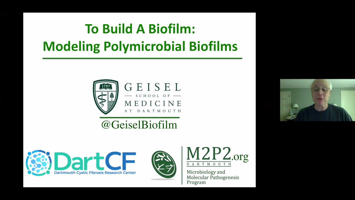 <a href="/GeiselBiofilm/">George O'Toole (he/him/his)</a> with an always mysterious title in the program: To Build a Biofilm - what could this cover this time?... Modeling of Microbial Communities 
#biofilms2020