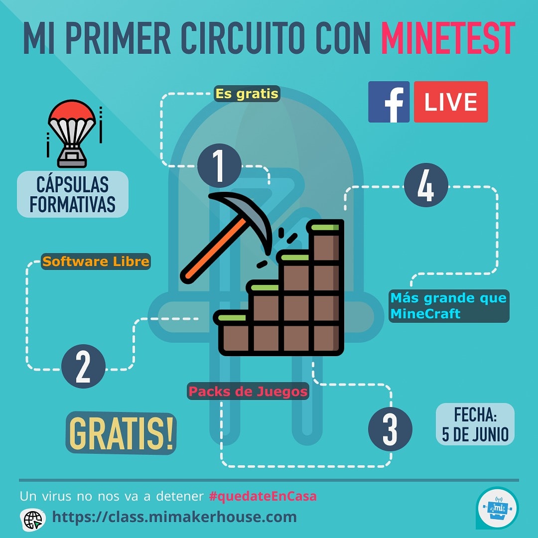 miMakerHouse's tweet photo. 📡CÁPSULAS FORMATIVAS📡

💻 Tema: Mi primer circuito con MineTest
🤖 Dirigido a: Mayores de 9 años
🤓 Profesor: Dev. Edgar E. Mamani A.
💲 Costo: GRATIS
📆 Fecha: viernes 05 de junio a partir de las 3:00pm
🚨 Requisito: Ninguno

#YoMeQuedoEnCasa
#SeguimosAprendiendo
#miMakerHouse https://t.co/AfzigljlzL