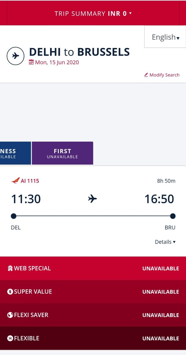 idrmbig's tweet photo. @airindiain As per Phase 3 flight schedule, there is a Delhi to Brussels flight scheduled on 15th June. But after searching for more than an hour it is still unavailable. https://t.co/xHTwpBBQyO