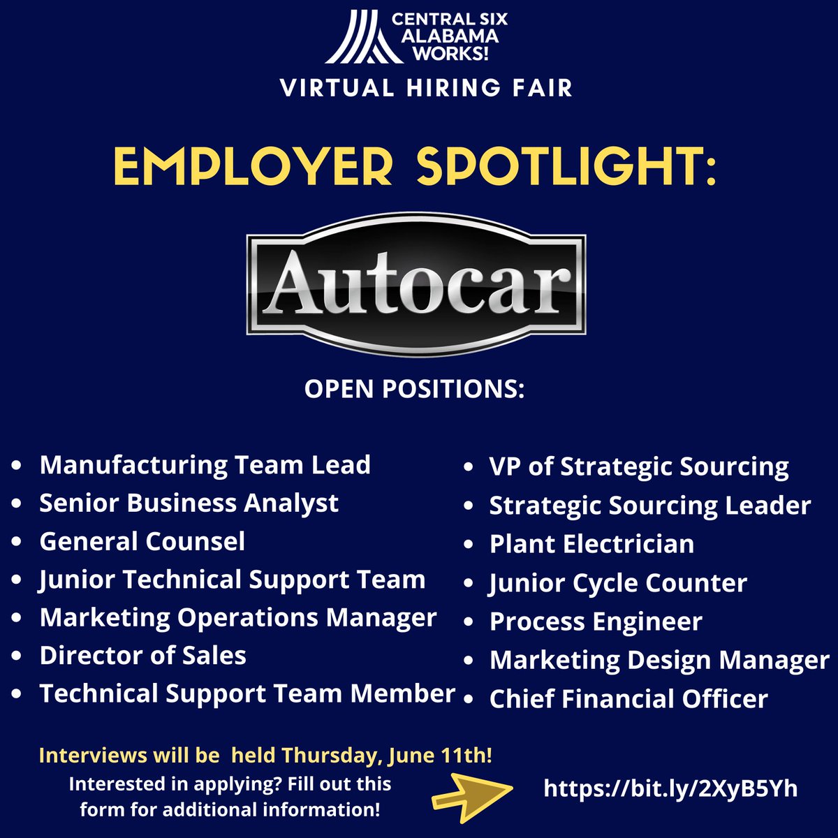 Central6ALWorks's tweet photo. Our virtual hiring fair has been postponed to Thursday, June 11th. Check out the 🖼️ below to learn more about our participating employers and open positions! (1/2) https://t.co/vcvopAeOsA