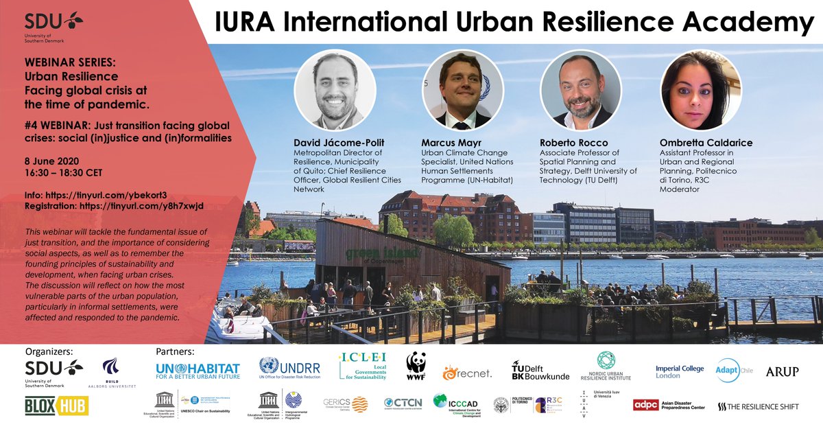 Join the #4 webinar w/ <a href="/david_j_p/">#Resilienceforall</a> , <a href="/mayrmarcus/">Marcus Mayr</a> , <a href="/RobertoRocco/">joao roberto Rocco</a> , moderated by Ombretta Caldarice discussing what can we learn from #covid19 in designing #urbanresilience futures.
8 June, 16:30-18:30 CET tinyurl.com/y8h7xwjd
<a href="/SduResilience/">UNESCO Chair on Urban Resilience at SDU</a>

#resilientcities #URSummerSchool