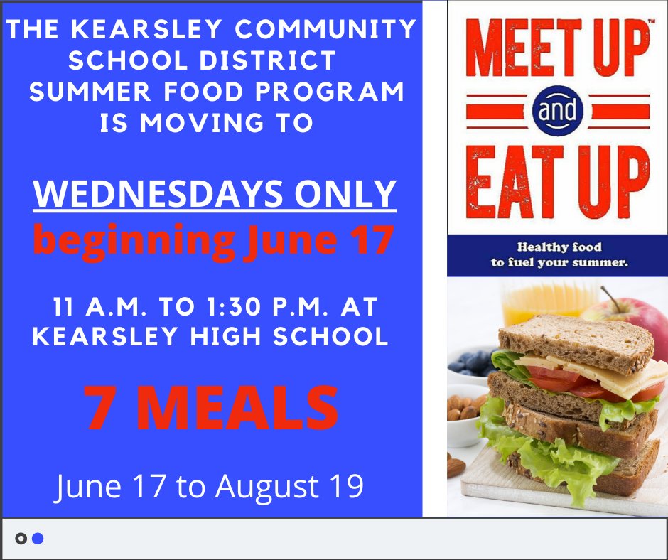 KearsleyCommSch's tweet photo. Please share - Kearsley Food Distribution will be Monday, June 8 and Thursday, June 11. After that, Food Distribution will be WEDNESDAYS ONLY, beginning Wednesday, June 17 until Aug. 19. https://t.co/tBwNvbXzdi