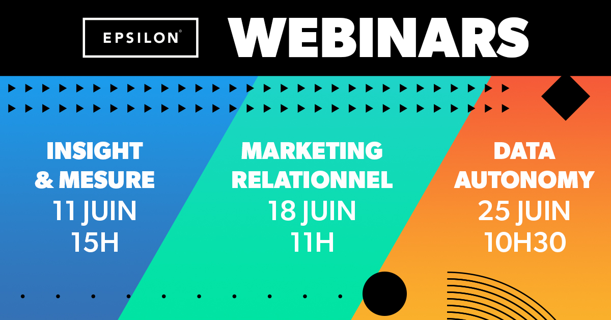 📣 45 min pour comprendre les impacts de la crise et optimiser vos actions et outils grâce à la #data avec 3 Webinars ⬇️
1️⃣ #Insight &amp; Mesure : ow.ly/1OyI50zYMhO
2️⃣ #Marketing Relationnel: ow.ly/bg1X50zYMhN
3️⃣ #Data Autonomy : ow.ly/dxv450zYMhP