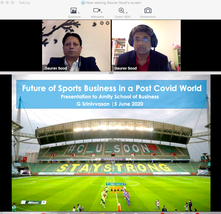 imgauravsood's tweet photo. Very good session on "Future of Sports Business in the post business world" by my dear friend @sriniravi @IPL @SporjoIndia @BCCI @Nikeindia @reliancesports @AmityUni https://t.co/6NPOguyuBd