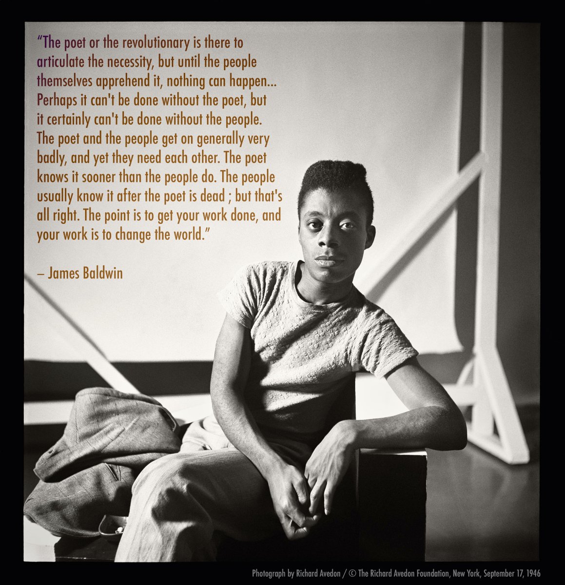 ⇥ "The person who distrusts himself has no touchstone for reality — for this touchstone can be only oneself (…) Whatever white people do not know about Negroes reveals, precisely and inexorably, what they do not know about themselves" ⇤
#JamesBaldwin, 1962 #RichardAvedon, 1946