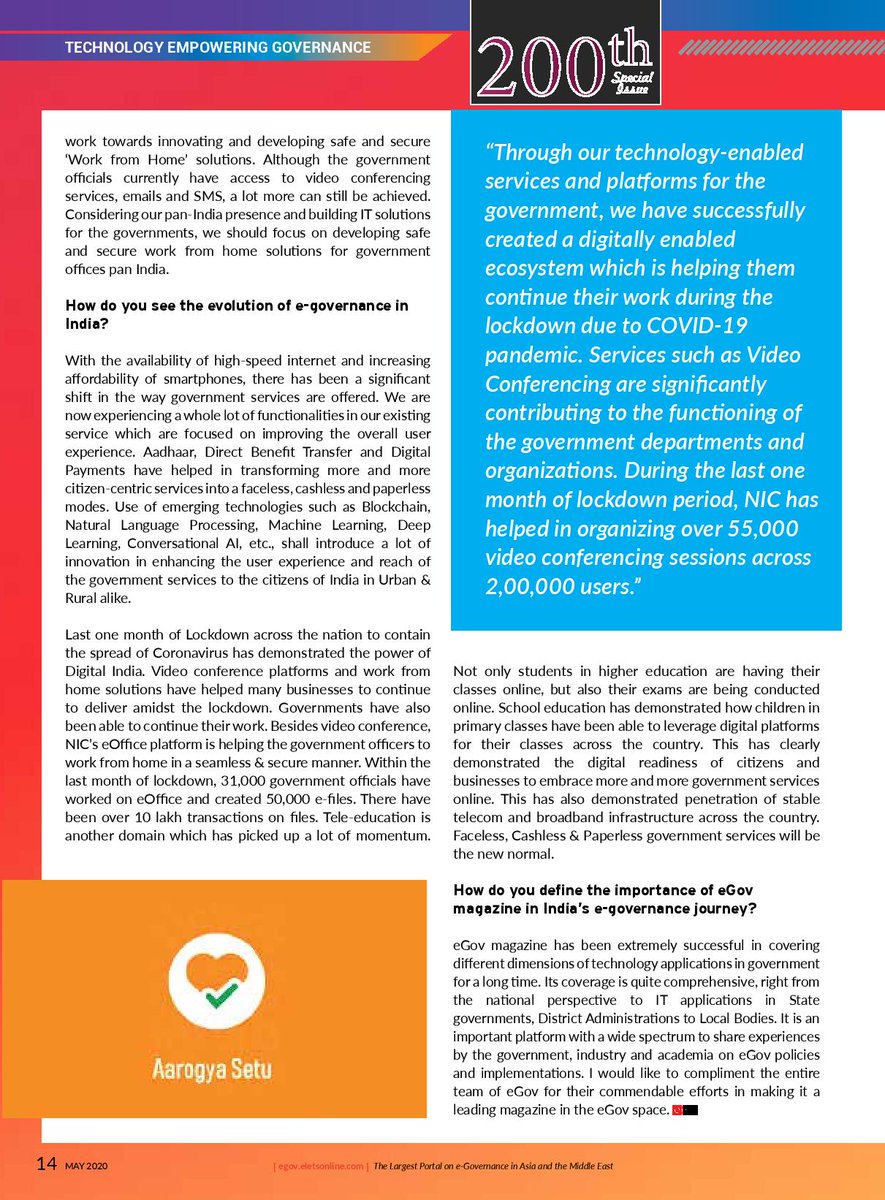 egovonline's tweet photo. #EletsExclusive
Dr Neeta Verma, Director General, @NICMeity throws light on the initiatives taken by NIC to strengthen India's e-Governance amidst the #CoronavirusPandemic in an exclusive interview with Elets for eGov's landmark 200th issue.
To read: https://t.co/nQ3jYToN88 https://t.co/dMLpshnVsb