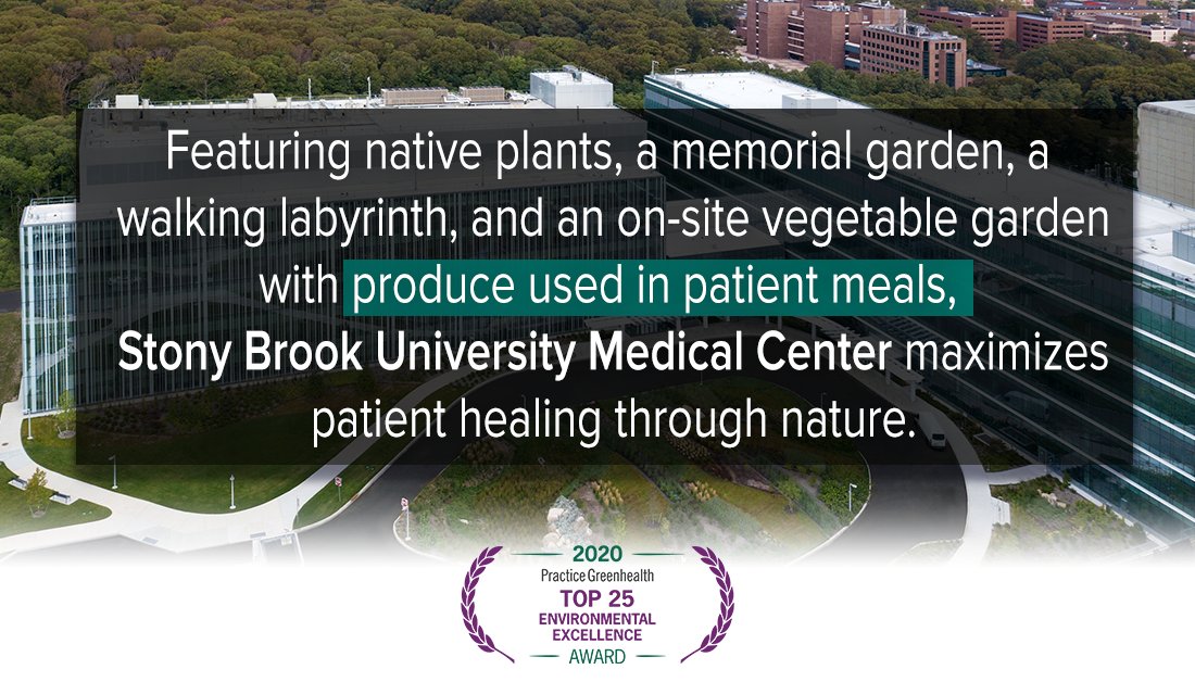 .<a href="/StonyBrookMed/">Stony Brook Medicine</a> puts patient, staff, and planetary health at the center of their nature-forward design. Green spaces encourage physical activity, decrease urban temperatures, promote mental health, and reduce air pollution, addressing a number of health impacts in the process.