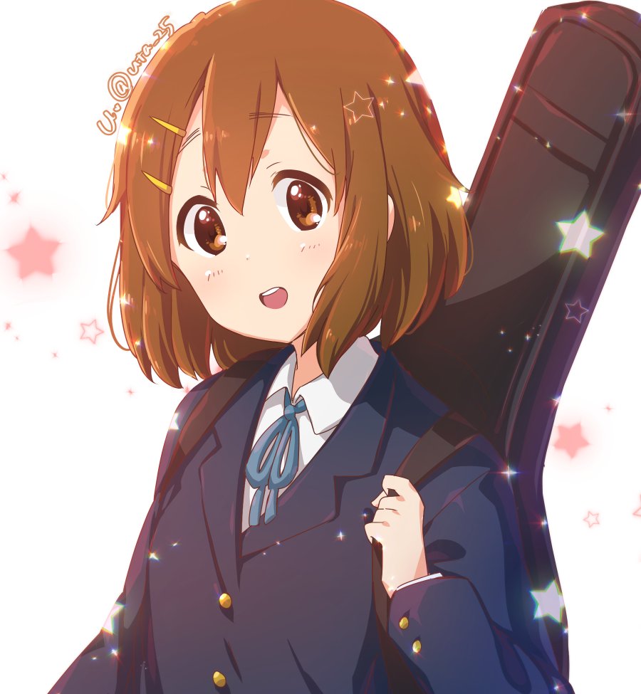 hirasawa yui 1girl sakuragaoka high school uniform winter uniform brown hair school uniform solo brown eyes  illustration images