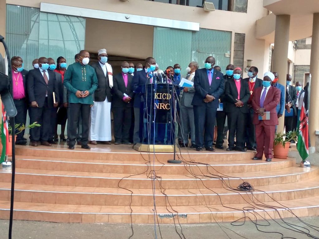 They talk about social distancing when they do otherwise. CS Kagwe, Magoha and Matiang'i meeting with religious leaders on reopening of places of worship