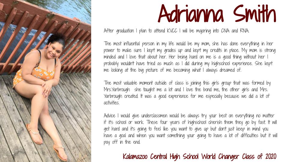 Graduating Senior, Adrianna Smith, Class of 2020!!! #KCGIANTNATION