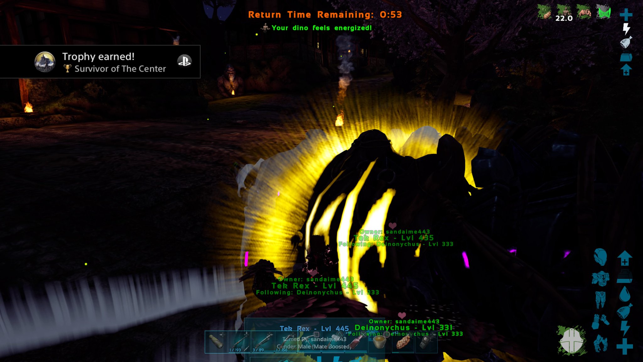 シジミ センターのボスを撃破 圧倒的な戦力で捩じ伏せてくれた恐竜達に感謝 センターアリーナの場所はレッドウッドの森の上にある謎の町 通称湯屋 だった Ark