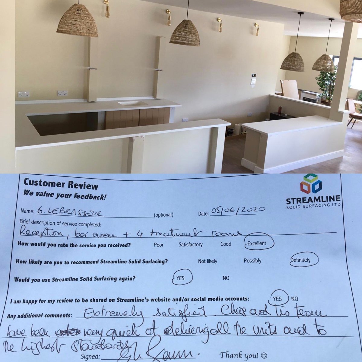 A lovely #review today from a happy customer with their #staron #countertops! 

WHY #SOLIDSURFACE:
✔️seamless ~ no unsightly joins!👌🏼
✔️non-porous ~ no water absorbed!🚱
✔️hygienic ~ no bacteria absorbed!🦠
✔️repairable if scratched/damaged!🆘 
✔️allows for curved designs🌀