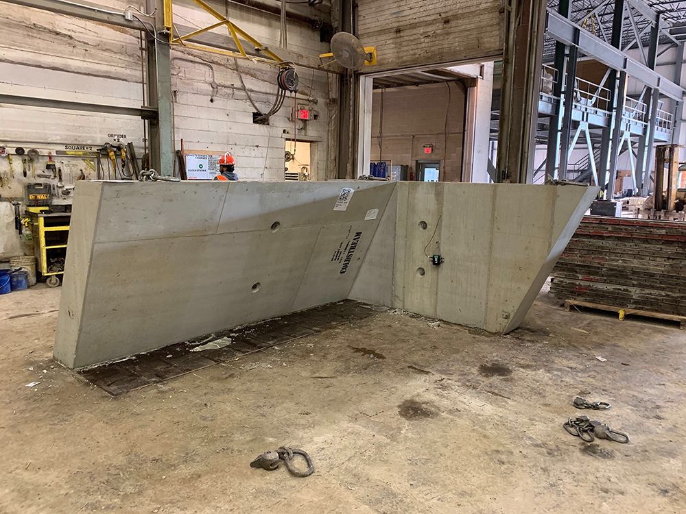 Coldstream_45's tweet photo. One of our recent projects was the manufacture of a custom, all-skewed wing wall to be placed on the inlet side of the proposed box culvert on Albert Ave in Listowel. We supplied the wall to @mconproducts as part of a larger project for Blue Con Construction. #coldstreamconcrete https://t.co/Hlg3A8tuEm