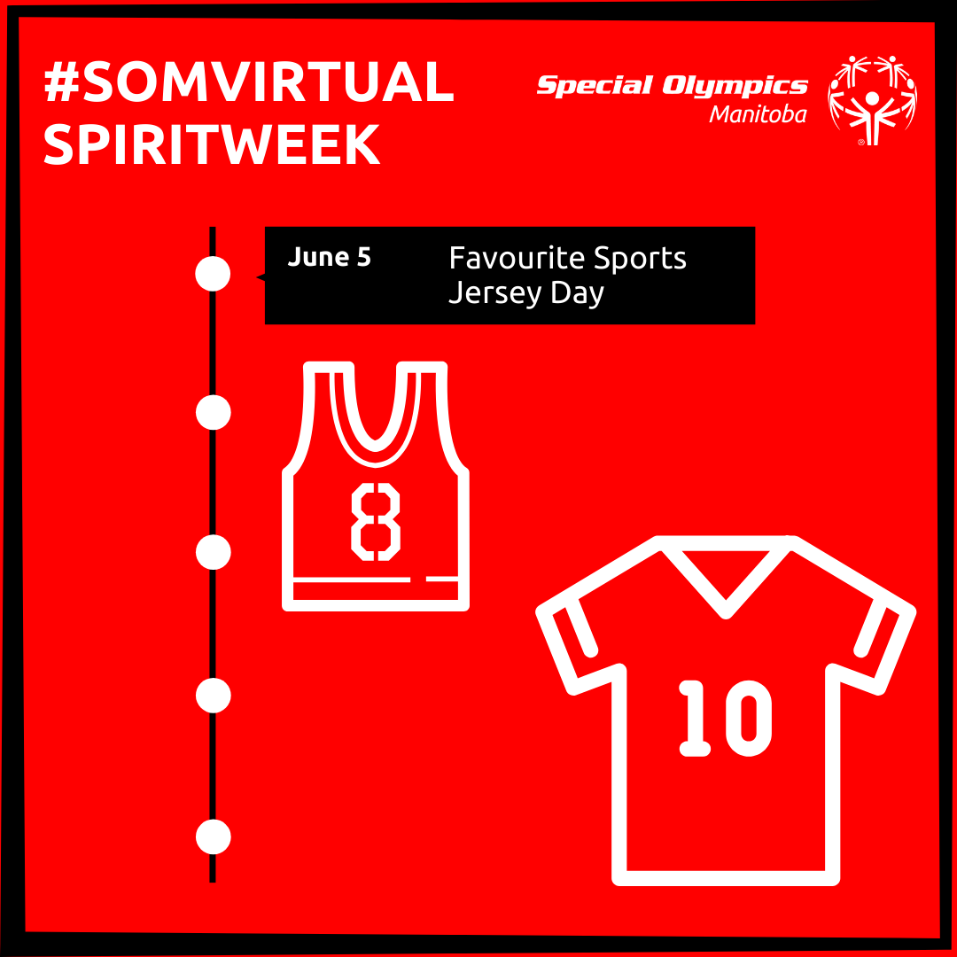 SpecOManitoba's tweet photo. And just like that... it's the final day of #SOMVirtualSpiritWeek! and it's "Jersey Day"!
Today, wear your fave Special Olympics jerseys or your fave sports team jersey.
It's your final chance to participate and enter the draw for the $25 Tim Hortons gift card π©. https://t.co/1MttkZmJ5y