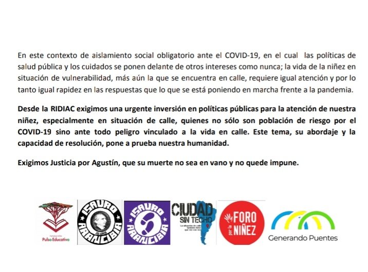 ForoporlaNinez's tweet photo. 🔴Exigimos #Justicia por Agustín, quién murió mientras dormía en la calle en #CABA
🔴Exigimos inversión urgente en dispositivos de atención a la niñez, con especial atención a la población de calle
🔴 La intervención a destiempo cuesta la vida de nuestrxs niñxs 😥 https://t.co/wGkXPBuSFA