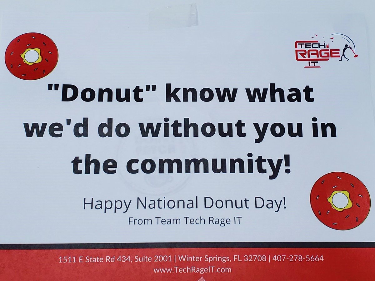 TechRageIT's tweet image. Showing our appreciation to local businesses in the #community on #NationalDonutDay!

#CommunityBuilding #SupportLocalBusiness #TechRage #AllTheRage