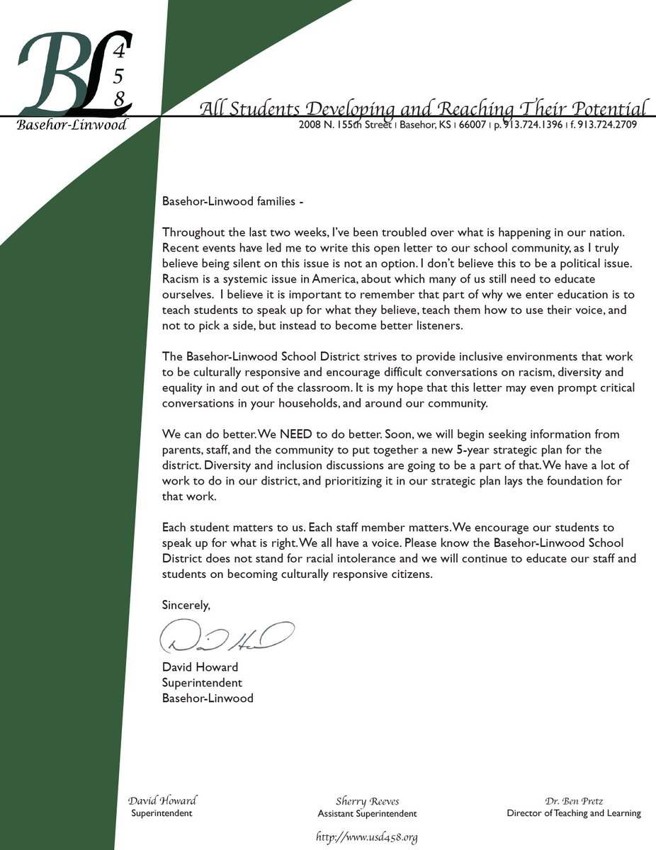 An open letter to the Basehor-Linwood Community...