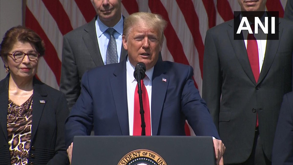 ANI's tweet photo. #COVID19 is a gift from China. Not good, they should have stopped it at the source. A very bad gift. Howcome, Wuhan where it started was in a very bad trouble, but it did not go to any other parts of China: US President Donald Trump. https://t.co/EVhGk4ZIqA