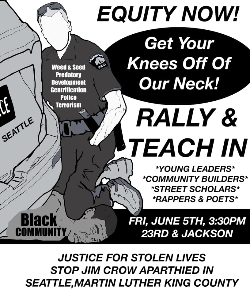 Omarisal's tweet photo. #ProtestSchedule - Today in the #CentralDistrict of Seattle with @AfricatownSEA @AfricatownCLT - Equity Now Rally & Teach-In. https://t.co/kNXLAv9XI6