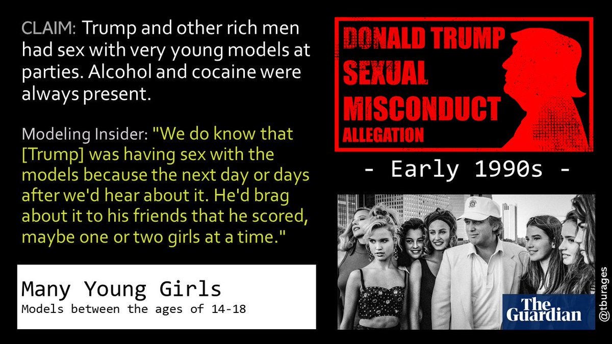 Trump's access to models accelerated in the early 1990s with his friendships with both Elite CEO John Casablancas and Jeffrey Epstein.Modeling agencies would encourage the girls to go to these dinners and parties, where men twice their age would prey on them./9
