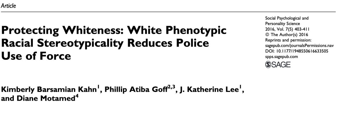 64/ "Police used less force with highly stereotypical Whites, and this protective effect was stronger than the effect for non-Whites... Bias is a protective factor for Whites, but not for non-Whites."