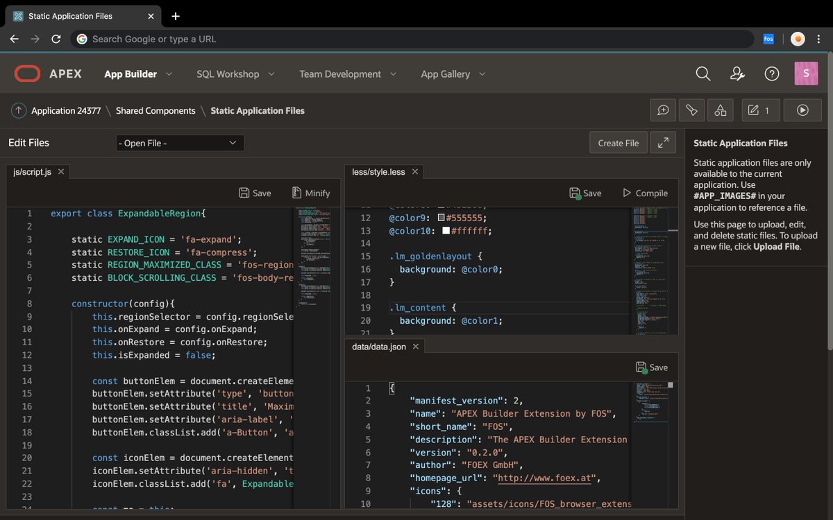 Dan McGhan (@dmcghan) on Twitter photo I recently tried out the APEX Builder Extension from the folks at <a href="/FOEXplugins/">FOEX - Your APEX Experts & Plug-in Specialists</a>.🤯 It instantly became one of my favorite tools for working with #javascript in #orclapex! <a href="/RoelH/">Roel 😎</a> has a nice write up about it here: roelhartman.blogspot.com/2020/05/using-… Check it out! I recently tried out the APEX Builder Extension from the folks at <a href="/FOEXplugins/">FOEX - Your APEX Experts & Plug-in Specialists</a>.🤯 It instantly became one of my favorite tools for working with #javascript in #orclapex! <a href="/RoelH/">Roel 😎</a> has a nice write up about it here: roelhartman.blogspot.com/2020/05/using-… Check it out!