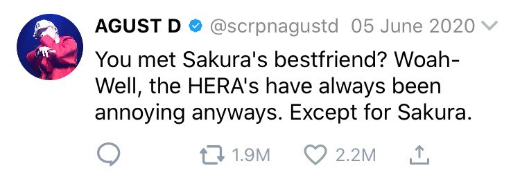𝐀𝐆𝐔𝐒𝐓 𝐃 𝐎𝐍 𝐖𝐀𝐑 𝐖𝐈𝐓𝐇 𝐇𝐄𝐑𝐀?! 

AK Ent’s AGUST D recently replied to a private account. However, he admitted in his tweet that the HΣRA Records are a nuisance! Did HΣRA and AGUST D had personal disputes? Do we smell bitterness in here? 🤔
