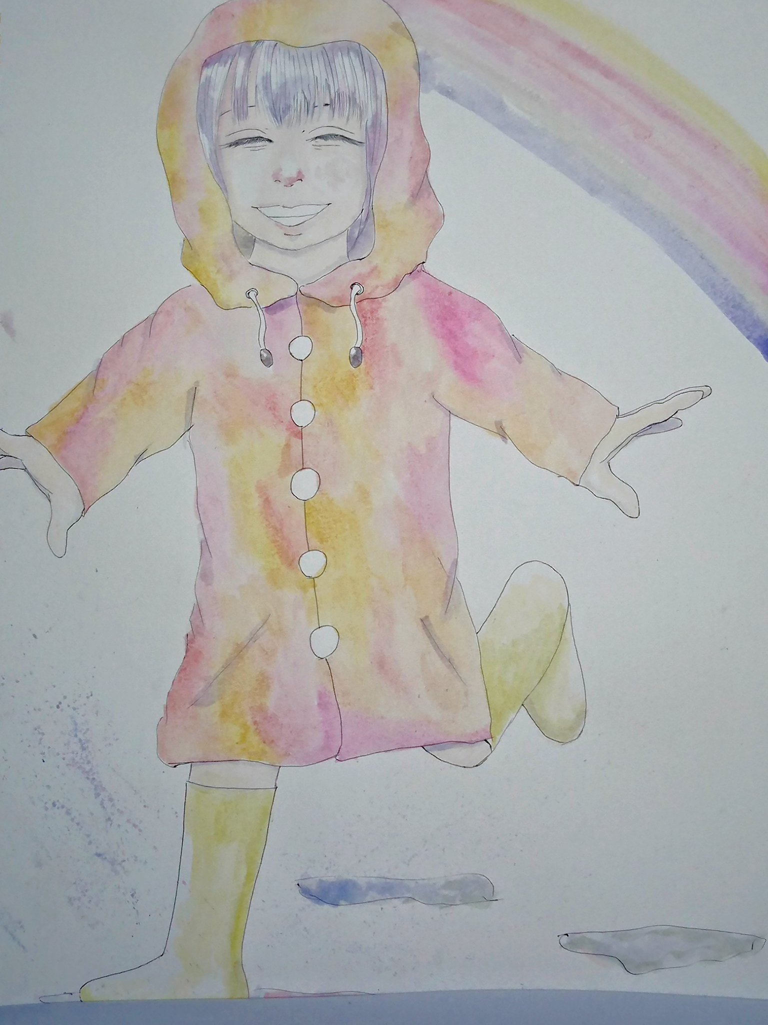 Yui Watercolor 雨上がり 水彩画 イラスト 女の子 レインコート T Co Kejkcj8qhx Twitter