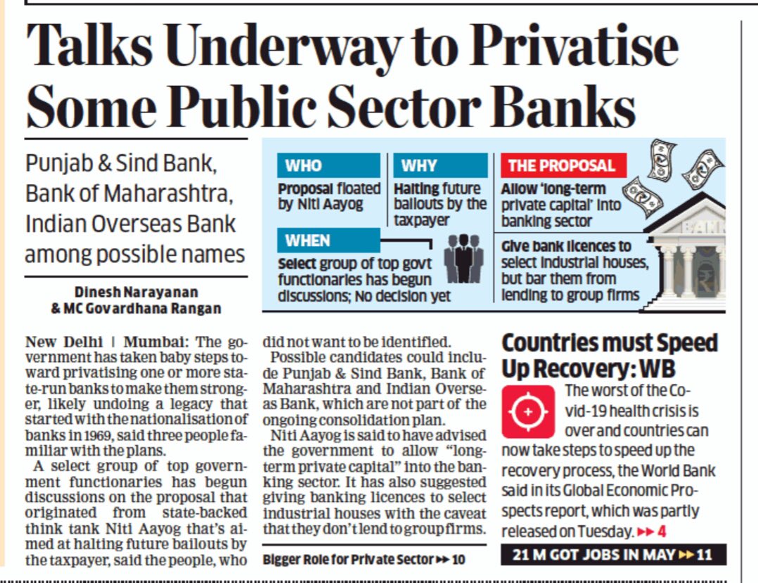 2019Seema's tweet photo. Why news of privatisation was published in dis pandemic situation????

Just to divert the bankers as we wr continuously demanding: 
1. 50 Lac Insurance Cover
2. Test Red Zone Bankers
3. Close Red Zone Branches
4. Pending Wage Settlement
@DFS_India https://t.co/1M88noARpX