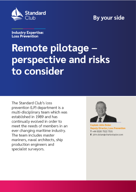 StandardPandI's tweet photo. The industry continues to experience delays to the movement of cargoes, in some cases due to the unavailability of support personnel to assist the vessels’ movements. Captain John Dolan shares perspective &amp; risks to consider with regard to remote pilotage: https://t.co/ZjaTappqQD https://t.co/Sk07nkspqF