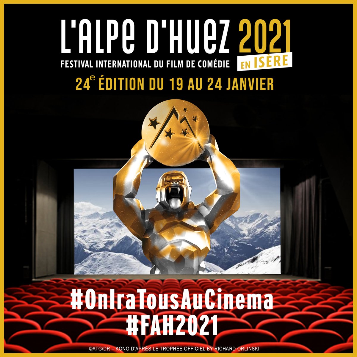 La prochaine & 24e édition du Festival du Film de Comédie de l’Alpe d’Huez aura lieu du 19 au 24 janvier 2021 !
Hâte de vous retrouver ! #OnIraTousAuCinéma #FAH2021 https://t.co/bA9XWgi37N