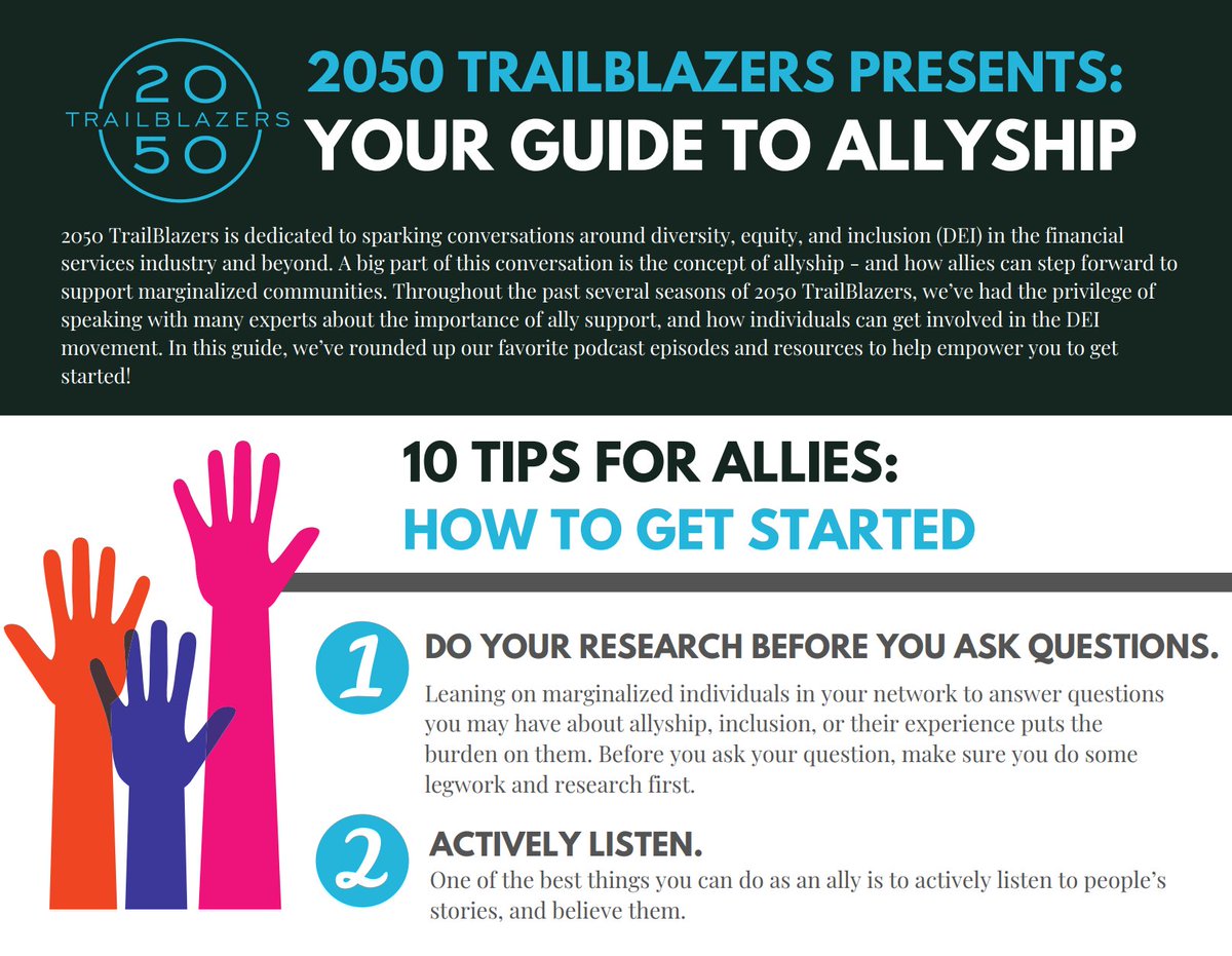 This allyship guide is even more important now. Please take the time to read. <a href="/2050TBs/">2050 TrailBlazers</a> rounded up important podcast episodes and resources to help empower you to get started. Here is our 10 Tips for #Allies --> buff.ly/2LL60f1 #resources #Doingthework #sparkconversation