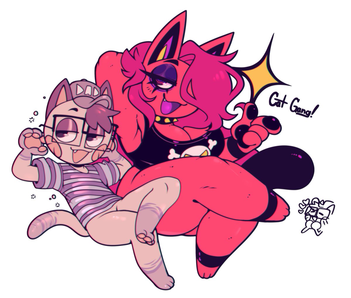 We did a doodle on drawpile one night and we loved it so much I cleaned it up for @zalinki's b-day! Our cat villagers bein' goobers! ? 
