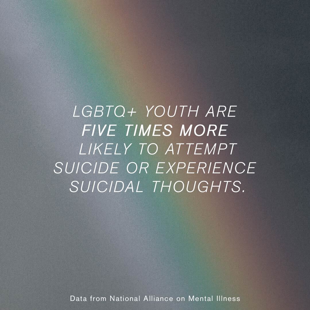 The stigma &amp; discrimination the LGBTQ+ community faces makes them almost three times more likely than others to experience a mental health condition. And, LGBTQ+ youth are five times more likely to attempt suicide, experience suicidal thoughts, or engage in self-harm.