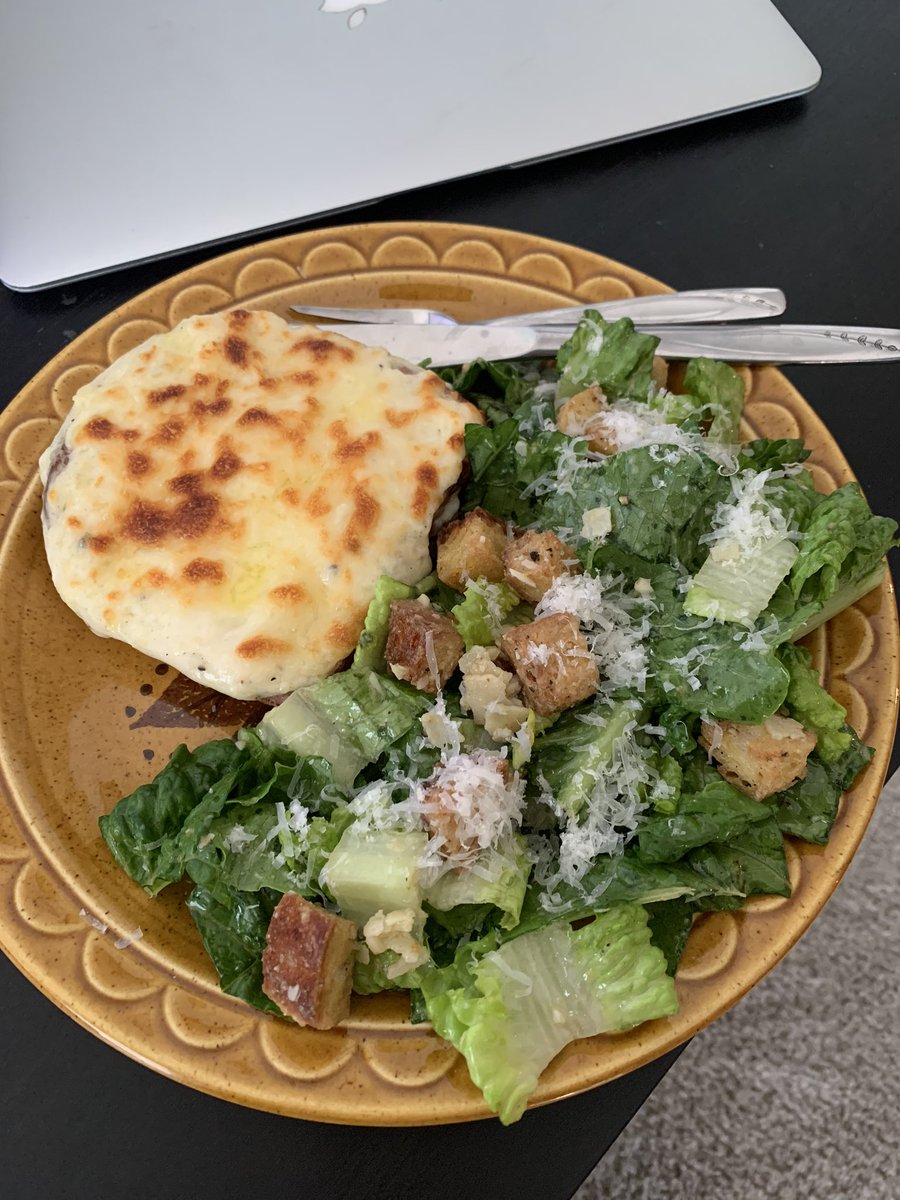 Croque Monsieur and a Caesar Salad. She makes her own croutons and they are sHE COOKED