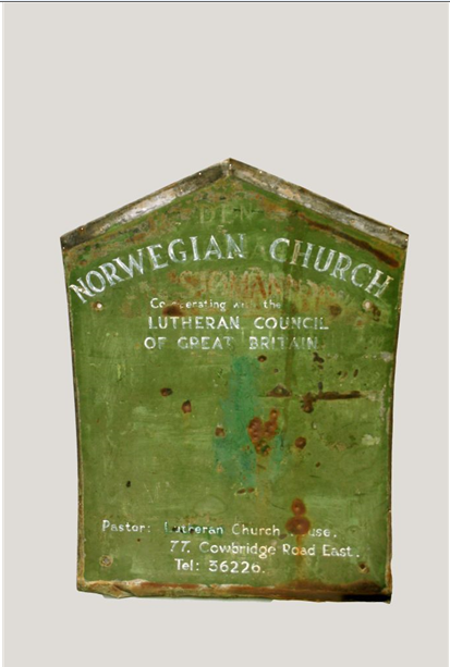 TheCardiffStory's tweet photo. Day 45 #CollectionTour #MuseumAtHome
Norwegian Church sign from when the church was located near the Bute West Dock. The church was dismantled in 1987 and rebuilt in 1992 in its new location. https://t.co/lLpq1D70mg