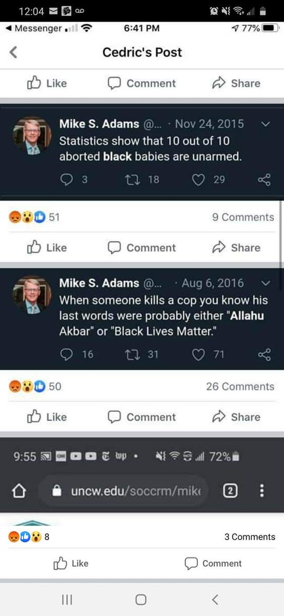 Just for info: Mike Adams is a tenured Soc prof at UNC Wilmington #blacklivesmatter #EndRacismNow #EndGenderdiscrimination