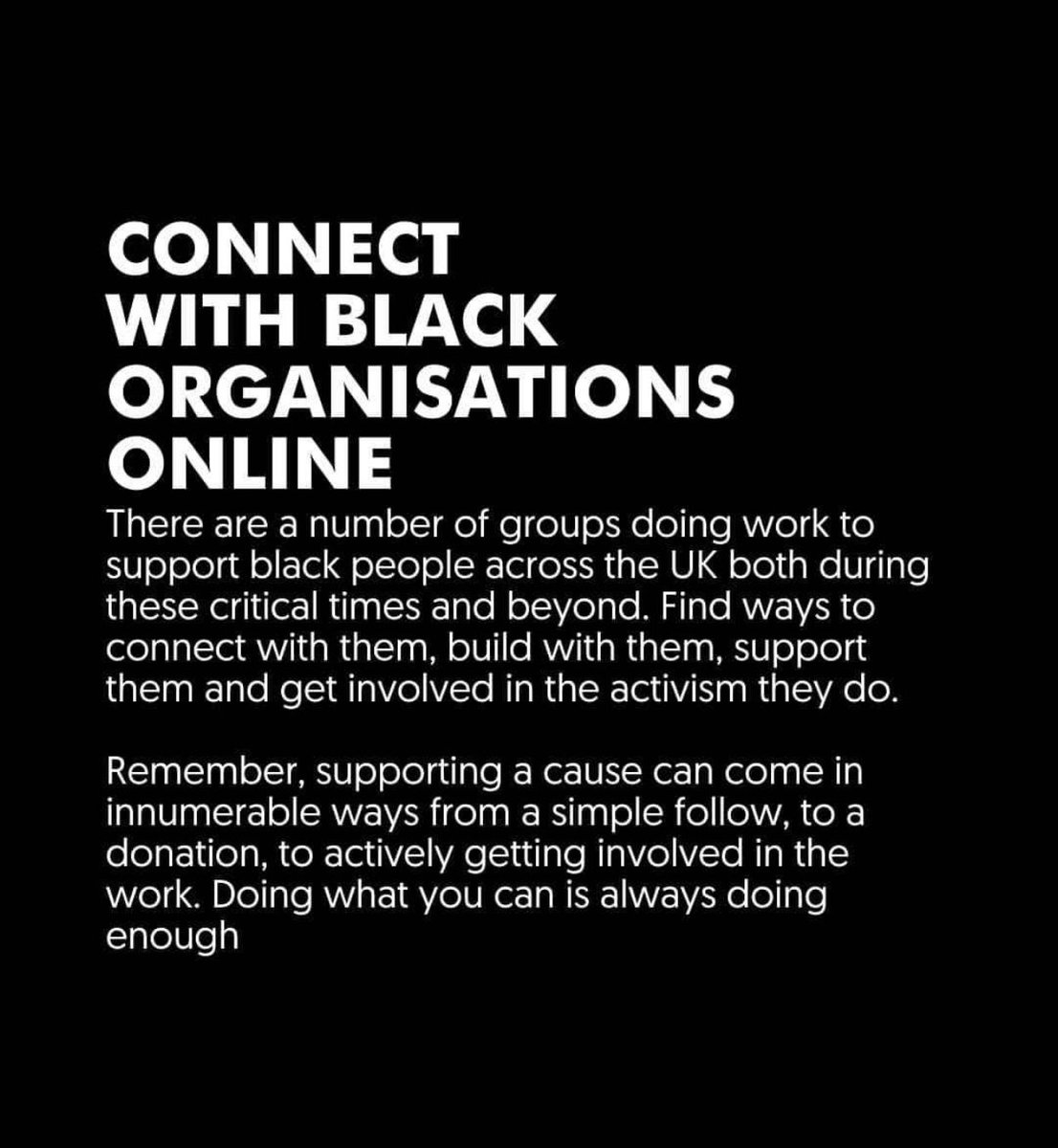 For those unable to protest, there are other ways to support the #blacklivesmatter movement. ✊🏿Care for the black community. Pause, reflect, act. ✊🏽Educate yourself. Unlearn what you’ve been taught. Understand. ✊🏼Connect with black organisations, donate, support, engage.