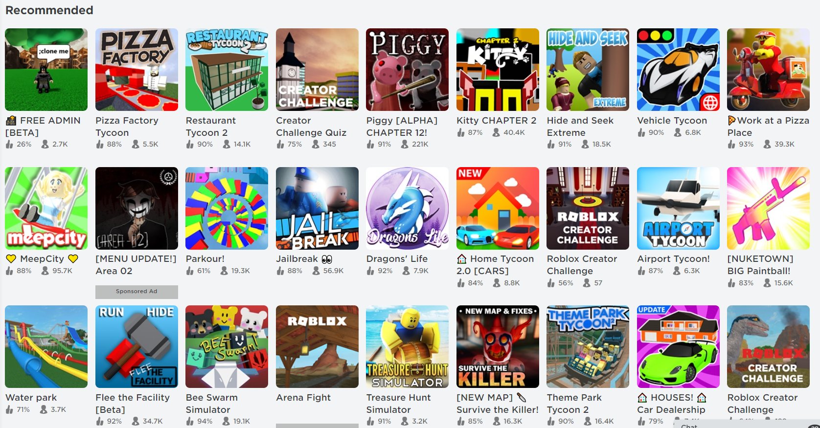 Lord CowCow on X: Roblox's Recommended game sort is basically a 6th Popular  sort. It doesn't recommend games based on players interests or previously played  games. It just promotes already popular games