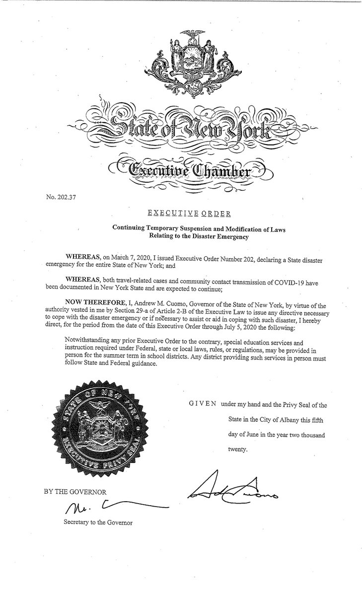 NEW: I just issued an Executive Order allowing necessary in-person special education instruction this summer. Any school district providing these services must follow all state and federal guidance.