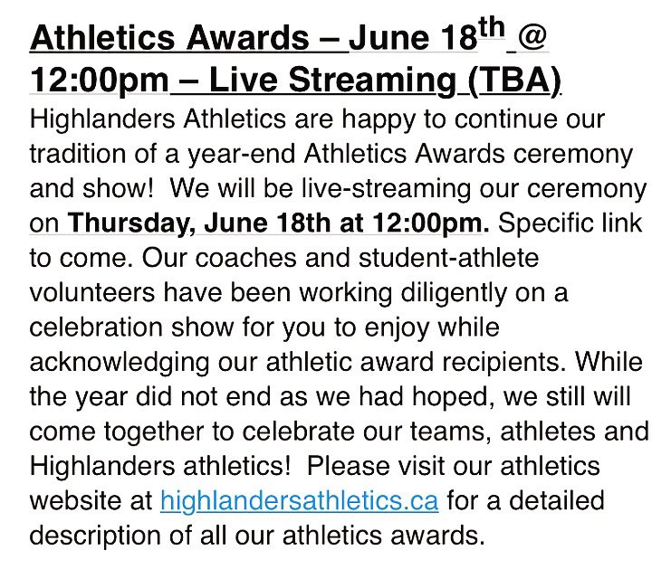 The announcement is out ! Athletic Awards June 18th at 12pm Livestream Show !