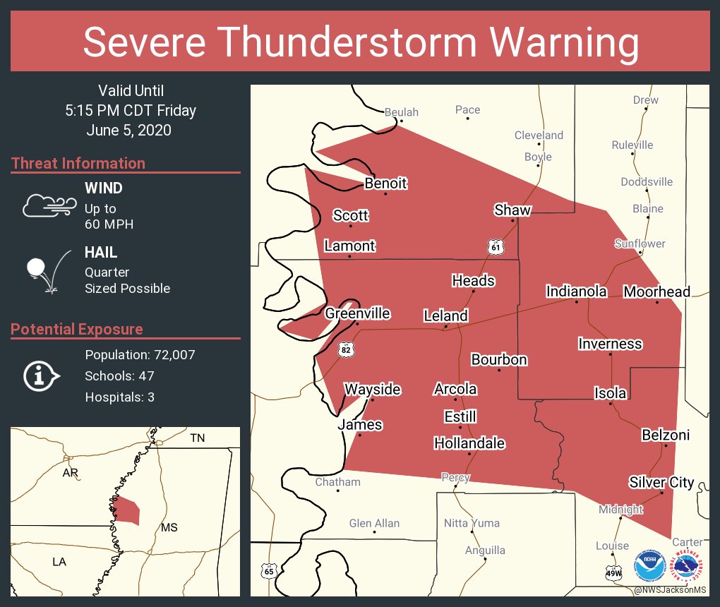 Severe Thunderstorm Warning continues for Greenville MS, Indianola MS