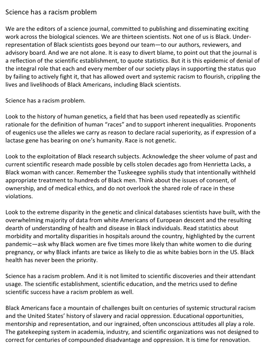 CellCellPress's tweet image. Cell stands with our Black readers, reviewers, authors, and colleagues, against racism and police brutality. We are committed to amplifying their voices, to educating ourselves, and to finding ways that we can do better. #BlackLivesMatter

Our editorial: info.cell.com/s0092-86742030…
