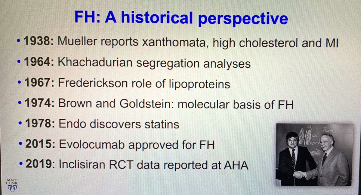 MayoClinic_KLab's tweet image. In today’s @mayoclinic General Internal Med virtual grand round, Dr @iftikhar_kullo gave a comprehensive overview of #FH starting w. some historical perspective! Dr. Kullo reviewed FH tx &amp;amp; the need for #cascadetesting as well as the suite of #digital tools for FH 
@MayoClinicCV