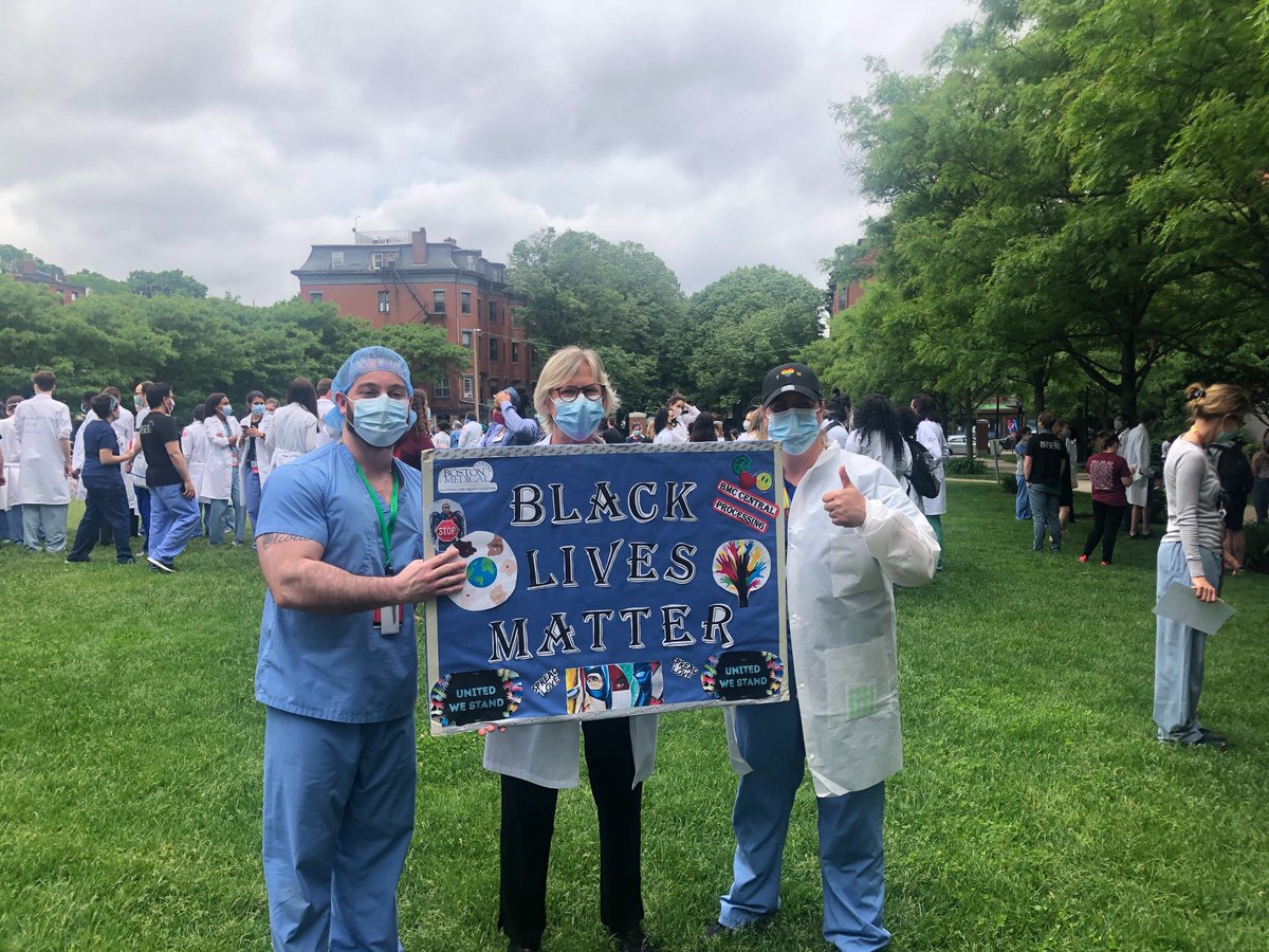 Today, BMC staff & our community gathered to observe a moment of silence for the countless black men, women & children whose lives have been lost due to the consequences of systemic #racism. We are committed to fight for racial justice, today and always. #WhiteCoatsForBlackLives