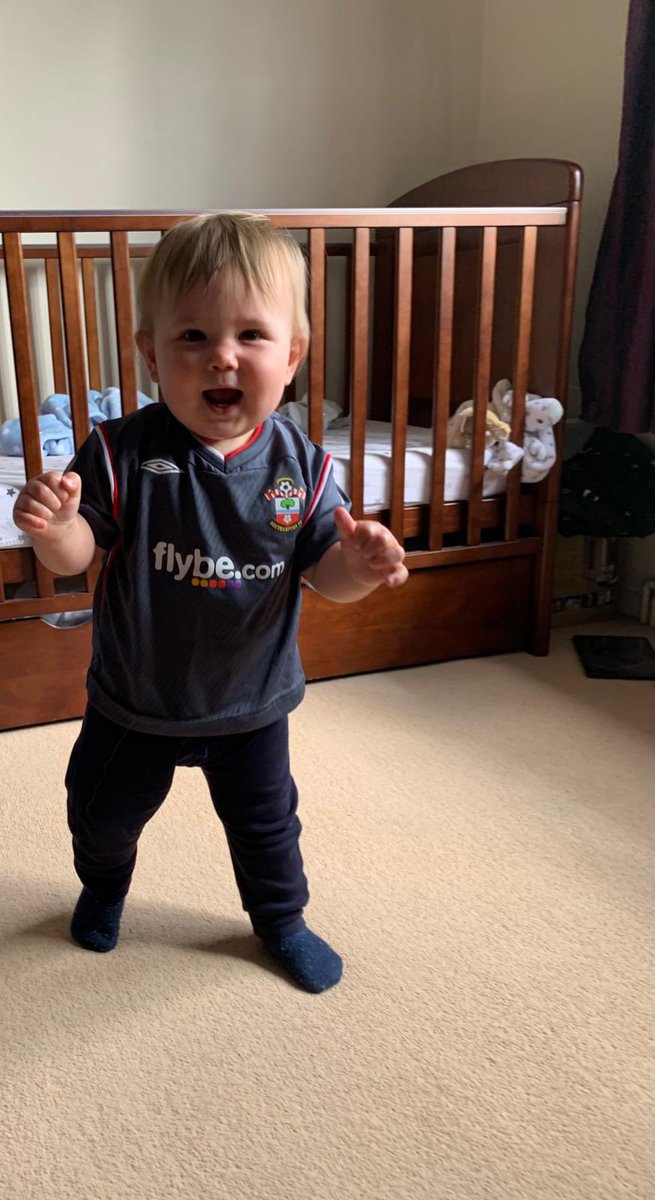 steveosfc's tweet photo. Ollie going retro in his @SouthamptonFC shirt. #saintsfc #retro #nearly1 @louiseskey https://t.co/aZz8qyl7Sd